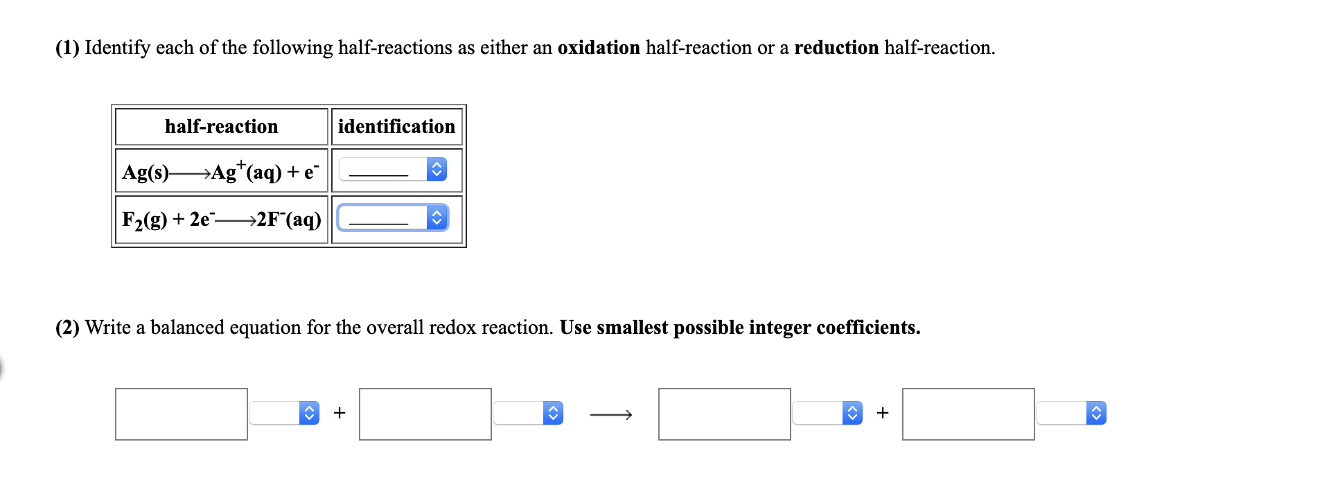 Solved 1 Identify Each Of The Following Half Reactions As 3159