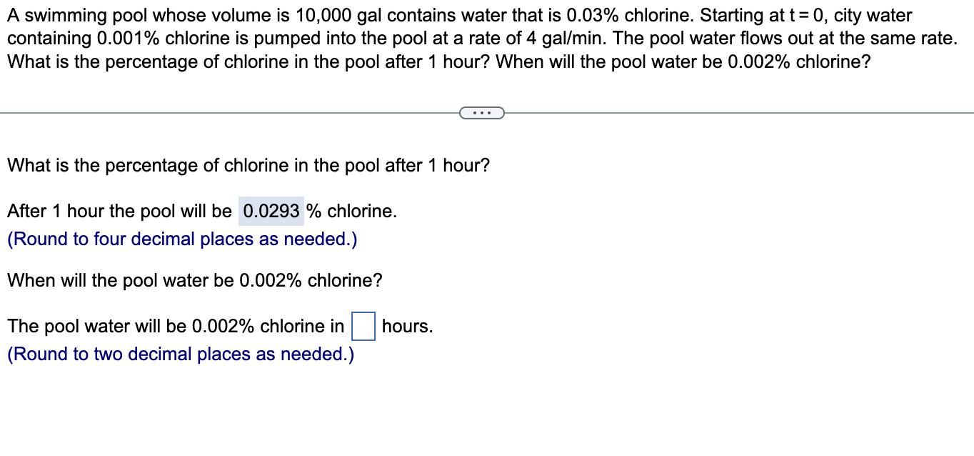 Solved A swimming pool whose volume is 10,000 gal contains