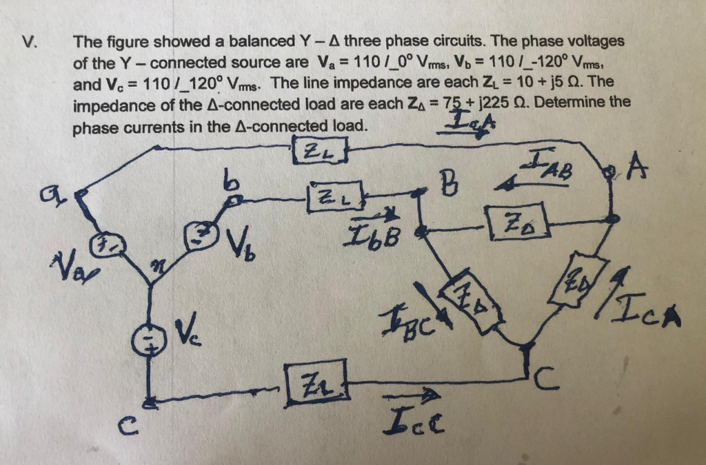 Solved V. The figure showed a balanced Y - A three phase | Chegg.com