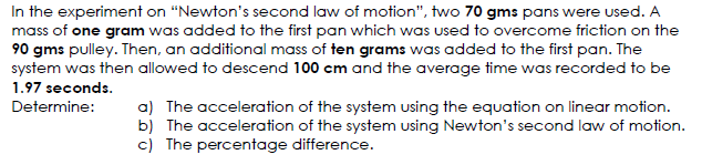 Solved In the experiment on "Newton's second law of motion", | Chegg.com