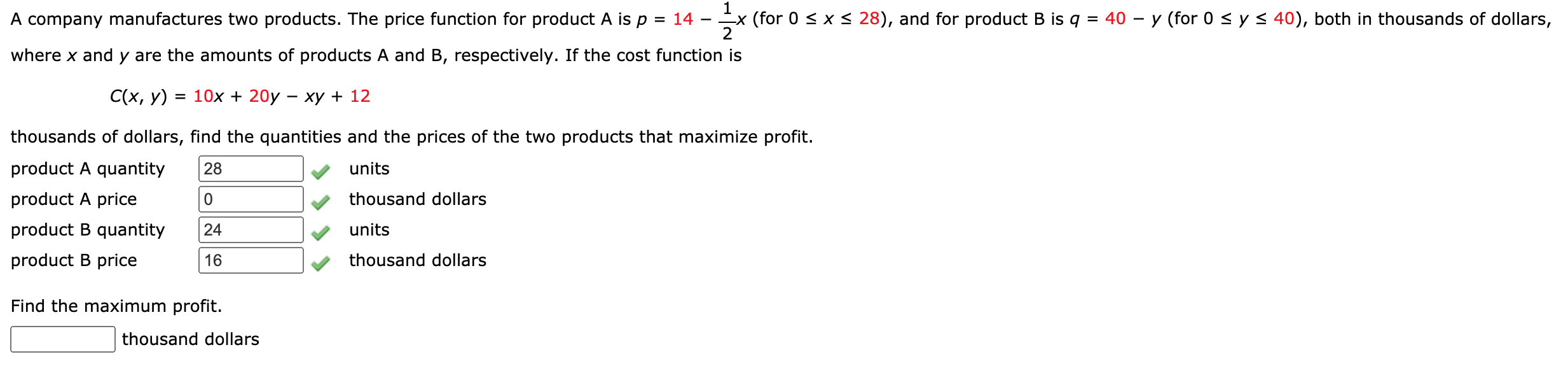 Solved 1 A company manufactures two products. The price | Chegg.com
