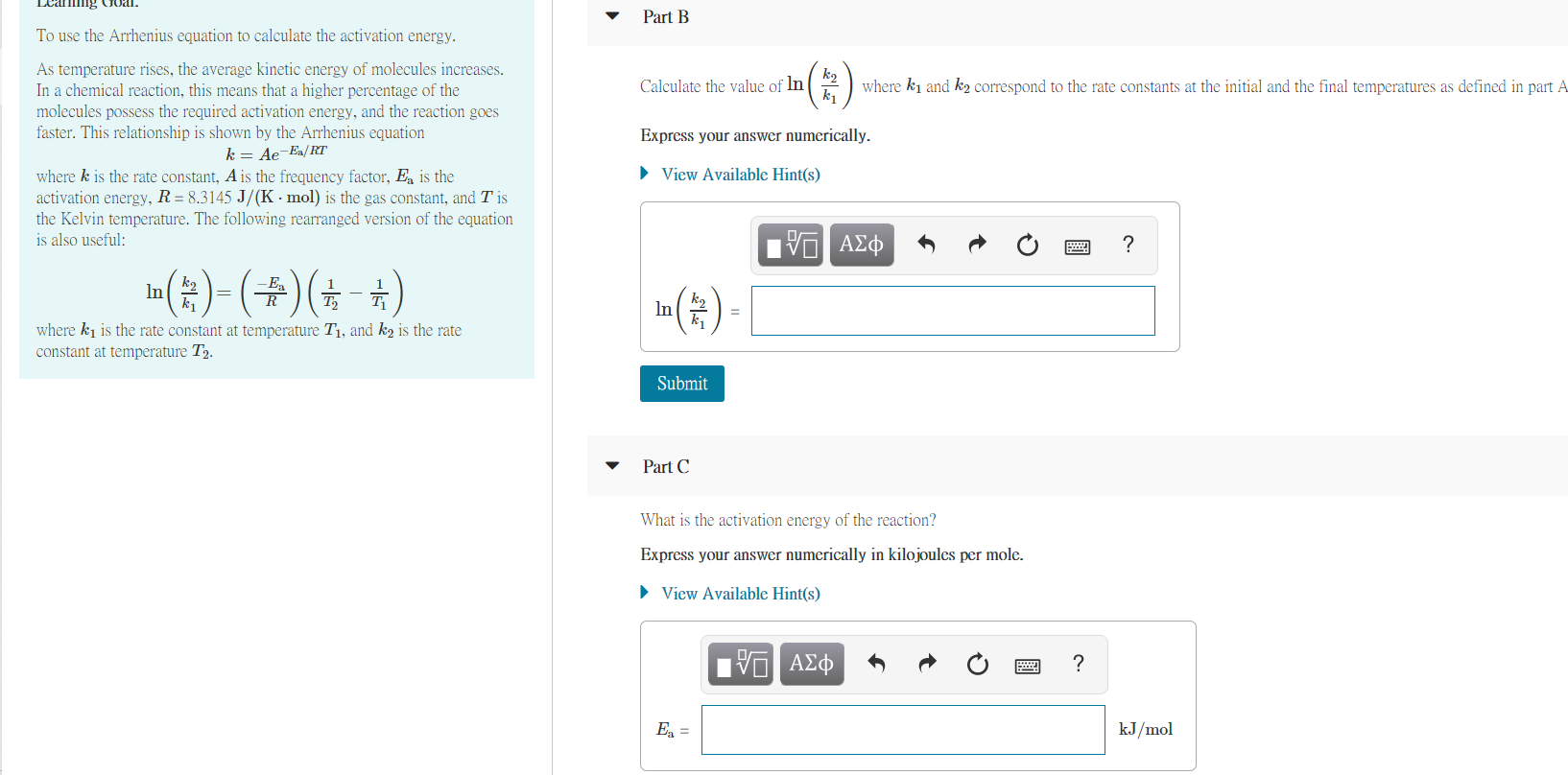 Solved To Use The Arrhenius Equation To Calculate The Chegg Com   PhpBIHQ95 