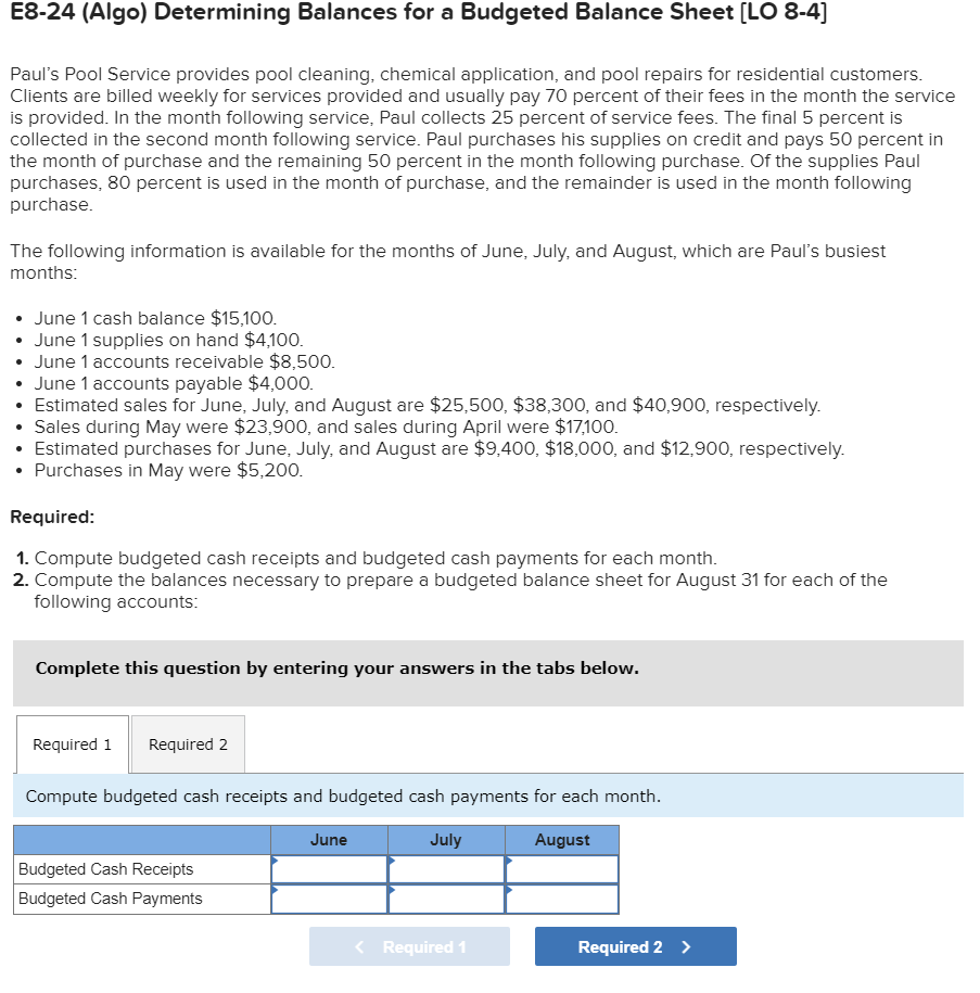 Solved Paul's Pool Service provides pool cleaning, chemical | Chegg.com