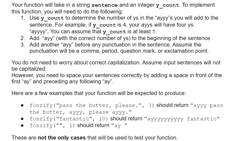 Solved Your function will take in a string sentence and an | Chegg.com