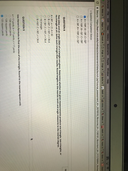 Solved Help O A-109°, B-39°, C-32 QUESTION 8 10 Two Sides | Chegg.com