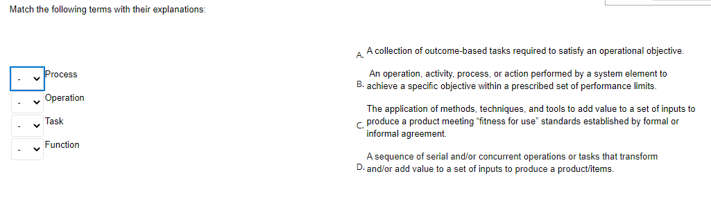 Solved Match the following terms with their explanations: | Chegg.com