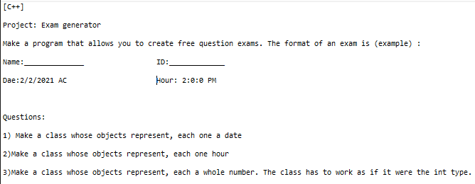 Solved [C++] Project: Exam generator Make a program that | Chegg.com