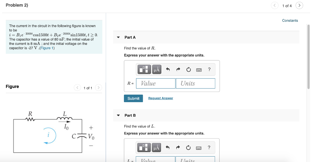 Generic Current Problem Solved Problem 2) 1 of 4 Constants The current in the | Chegg.com
