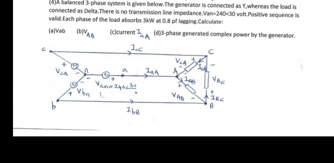 Solved (4) A Balanced 3-phase System Is Given Below. The | Chegg.com