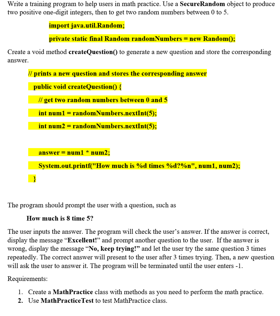 Write A Training Program To Help Users In Math Chegg Com