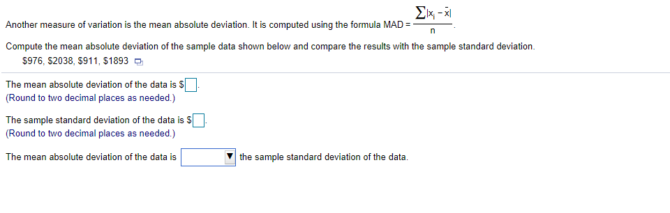 Solved n Σιχ, -x| Another measure of variation is the mean | Chegg.com