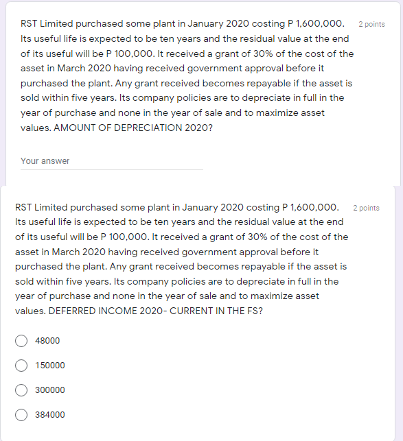 Solved 2 points RST Limited purchased some plant in January | Chegg.com