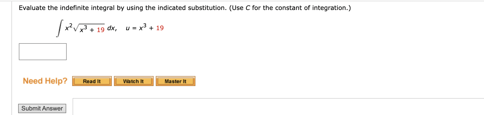 Solved ∫x2x3+19dx,u=x3+19 | Chegg.com