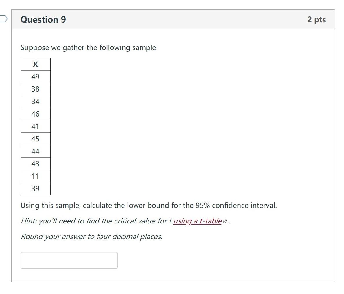 Solved Question 8 2 pts Suppose we gather the following | Chegg.com