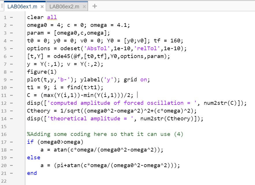 4. To see the beats phenomenon, set c = 0 and w 4.1 | Chegg.com