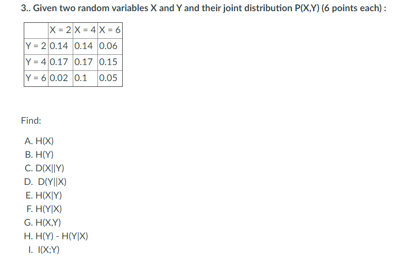 3 Given Two Random Variables X And Y And Their J Chegg Com