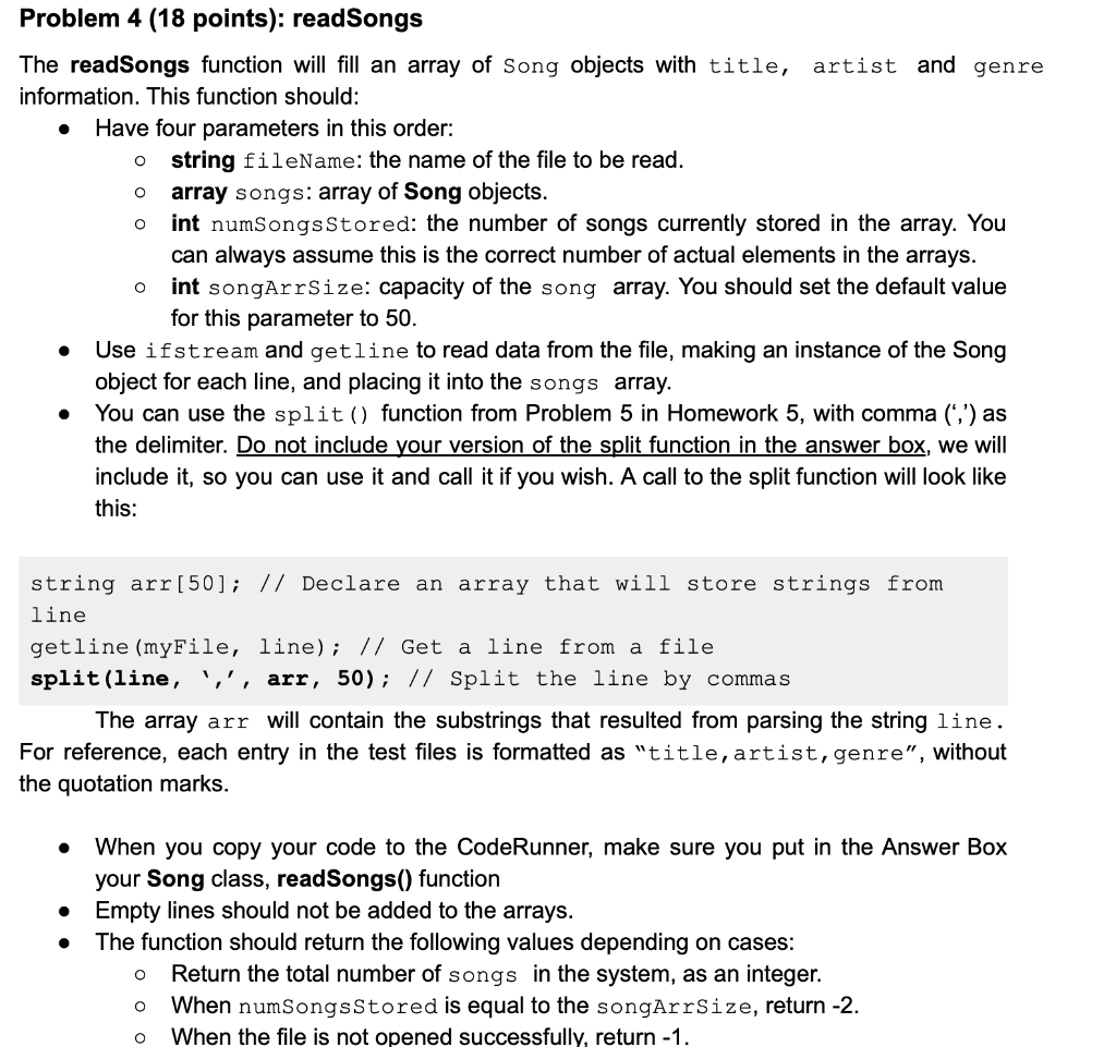 Solved Problem 3 (8 points): Song Class Create a Song class, | Chegg.com