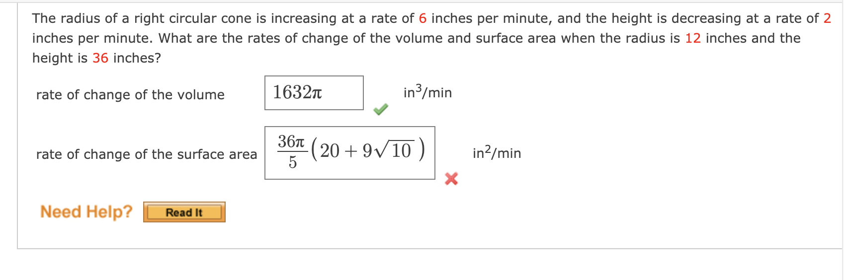 Solved The radius of a right circular cone is increasing at 