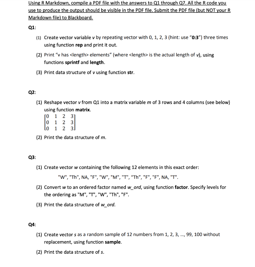 Using R Markdown, compile a PDF file with the answers | Chegg.com