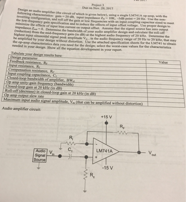 Solved Project 3 Due on Nov. 29, 2017 Design an audio Circuit Diagram