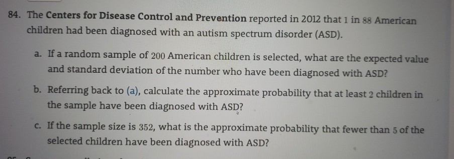Solved 84. The Centers for Disease Control and Prevention | Chegg.com
