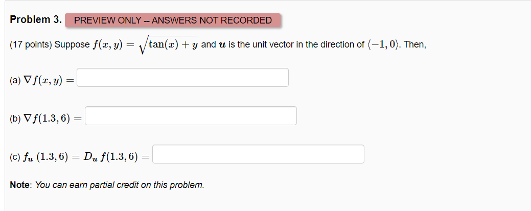 Solved Problem 3. PREVIEW ONLY -- ANSWERS NOT RECORDED (17 | Chegg.com