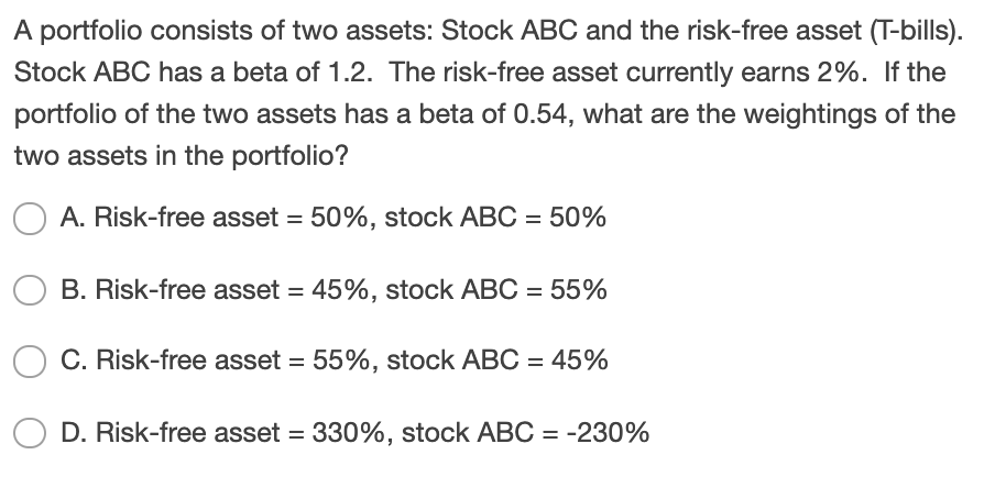 Solved A Portfolio Consists Of Two Assets: Stock ABC And The | Chegg.com