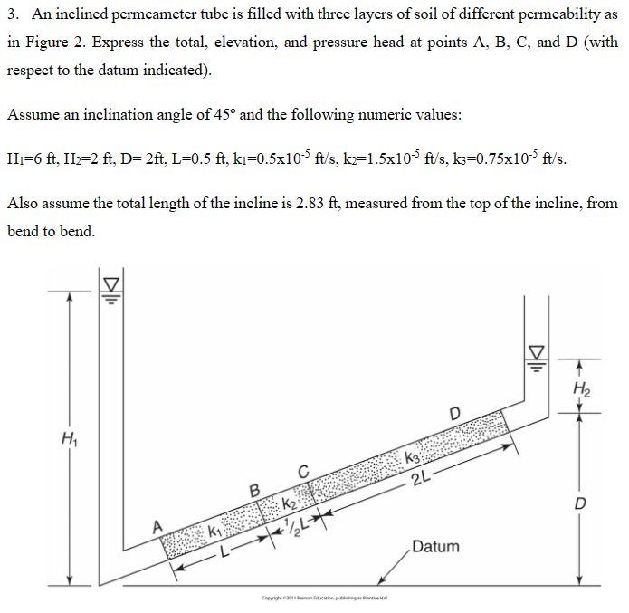 Solved 3. An Inclined Permeameter Tube Is Filled With Three | Chegg.com