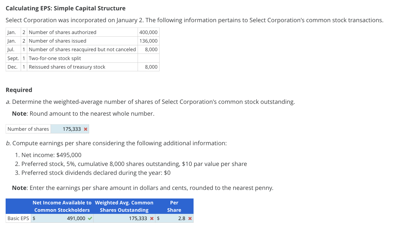 Solved calculating eps simple capital structure select chegg