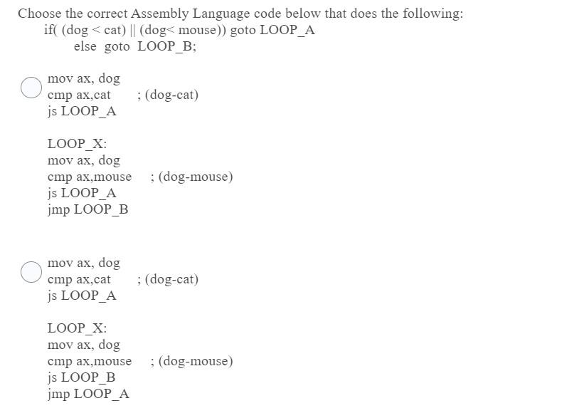 Solved Choose the correct Assembly Language code below that | Chegg.com