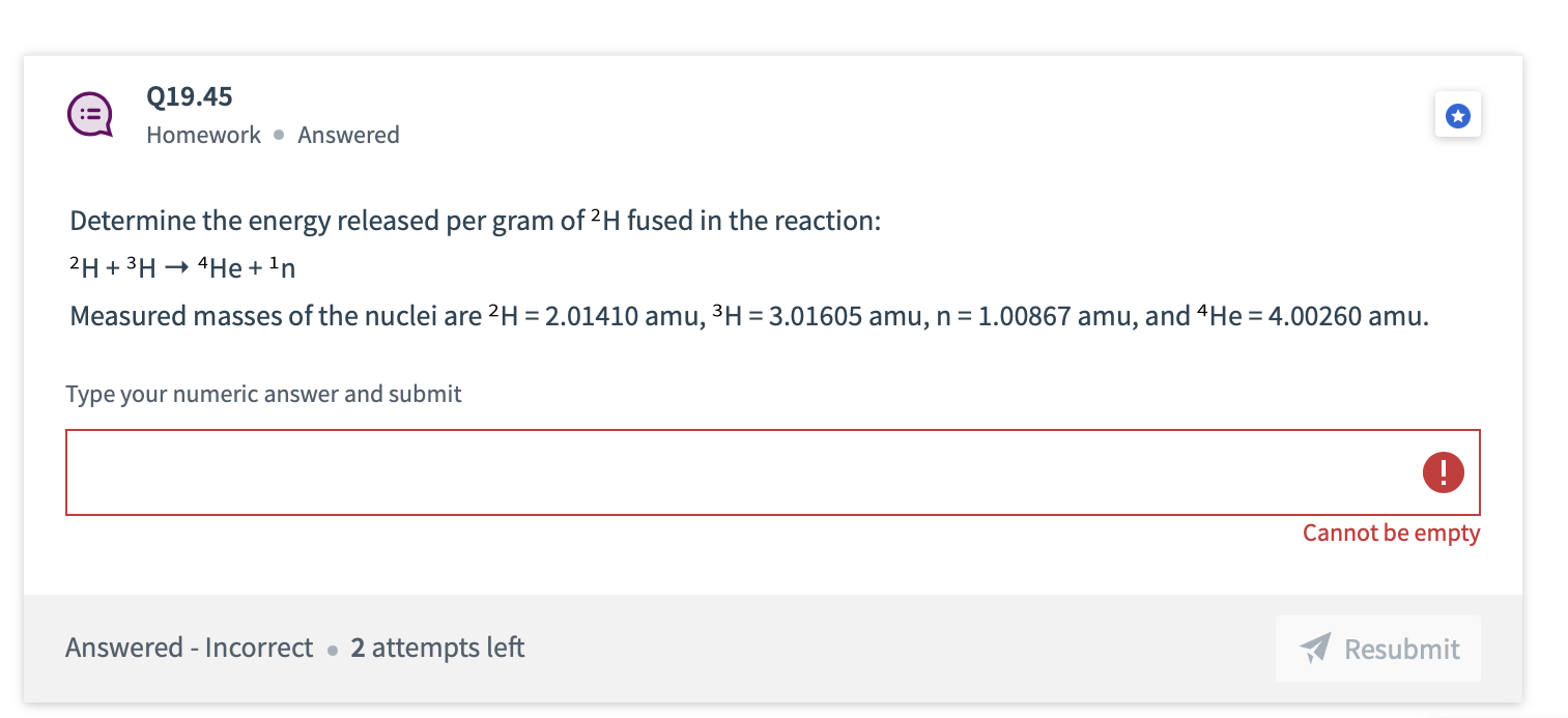 Solved Q19.44 Homework • Unanswered Determine the Q value in | Chegg.com