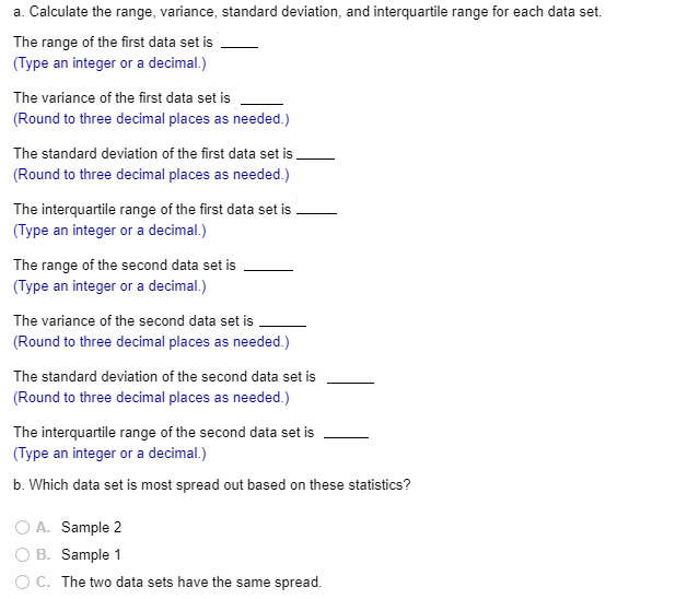 Solved Consider the two separate samples below. Complete | Chegg.com
