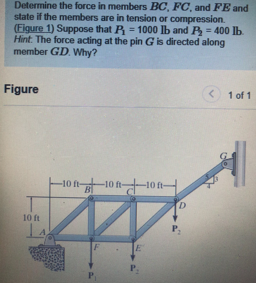 Solved Determine The Force In Members BC,FC, And FE And | Chegg.com