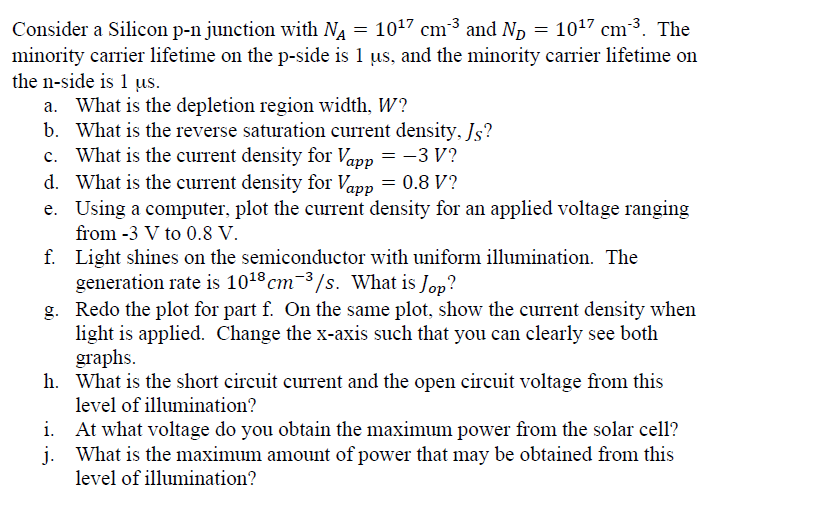 Solved Consider a Silicon p-n junction with NA 1017 cm3 and | Chegg.com