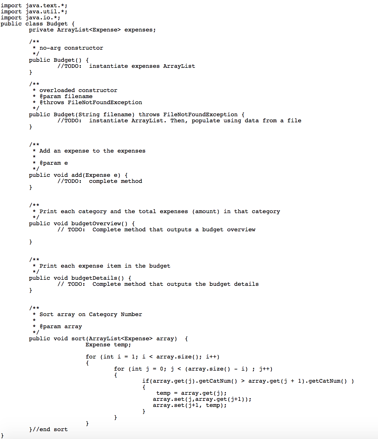 In need of Java code to create an ArrayList of | Chegg.com