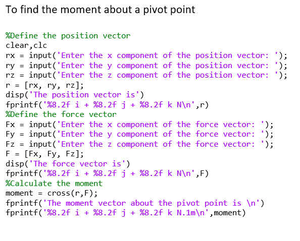 Solved To find the moment about a pivot point rx = rz = | Chegg.com