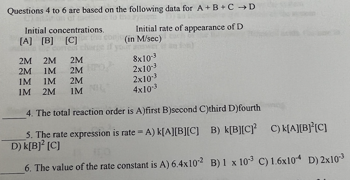 Solved Questions 4 To 6 Are Based On The Following Data For | Chegg.com