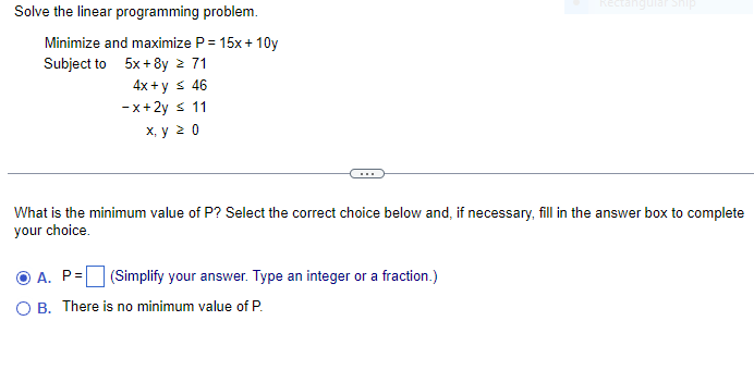Solved Solve the linear programming problem. Minimize and | Chegg.com