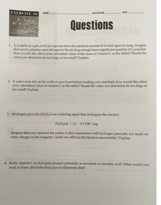 Solved EXERCISE 1 LAB SECTIONDATE NAME Questions 1. 1 is | Chegg.com