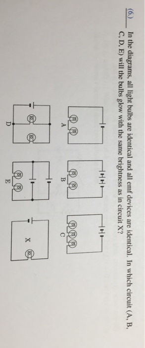 Solved (6.) In the diagrams, all light bulbs are identical | Chegg.com