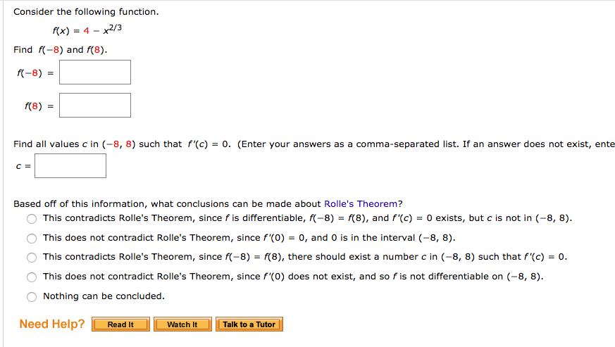 Solved Consider the following function. f(x) = 4 - x2/3 Find | Chegg.com