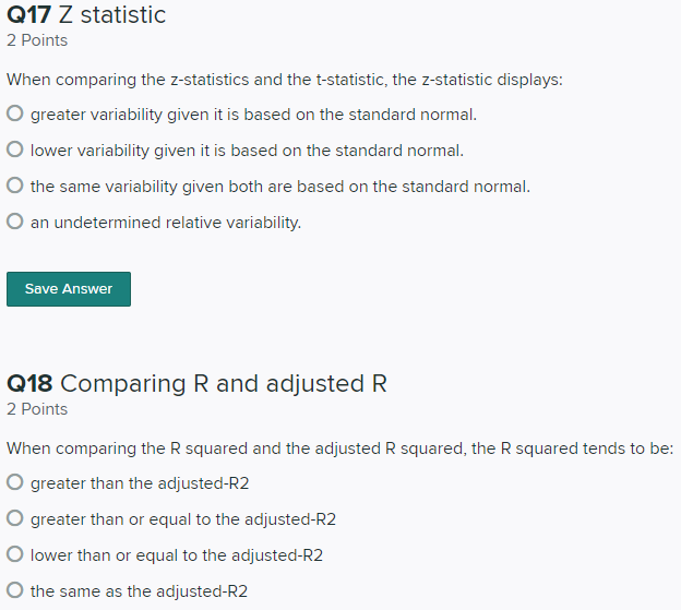 Solved When comparing the z-statistics and the t-statistic, | Chegg.com
