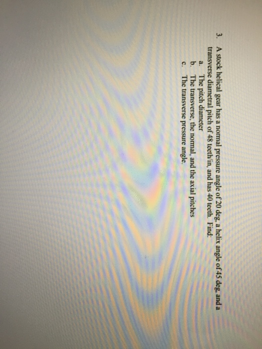 Solved 3. A stock helical gear has a normal pressure angle