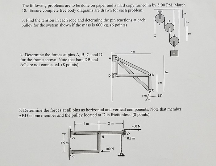 Solved Draw free body diagrams and solve for the | Chegg.com