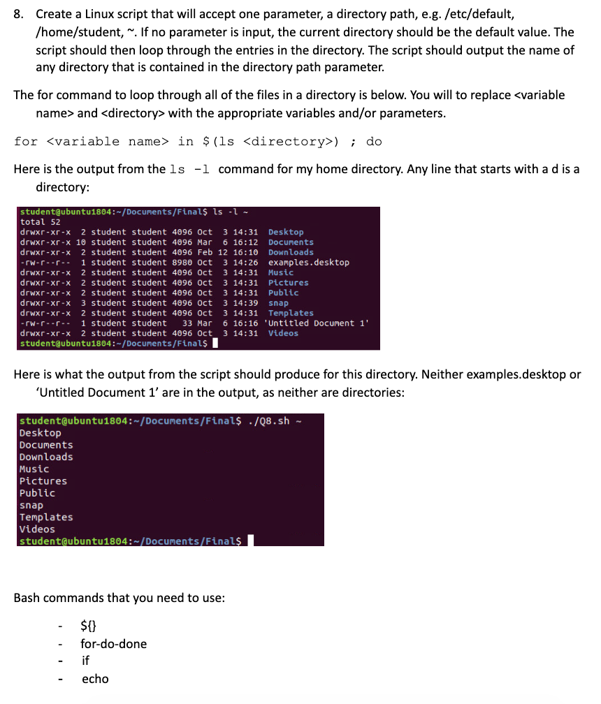 8. Create a Linux script that will accept one | Chegg.com