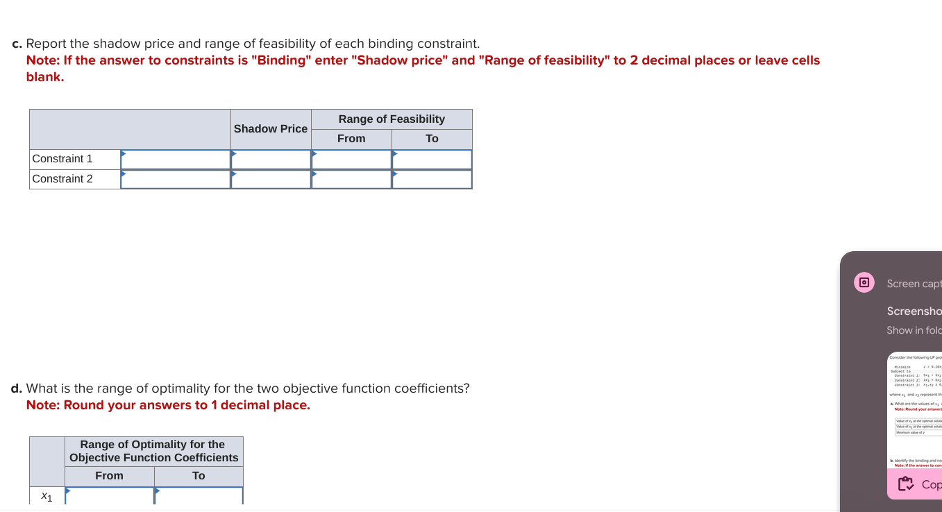 Solved d. What is the range of optimality for the two | Chegg.com