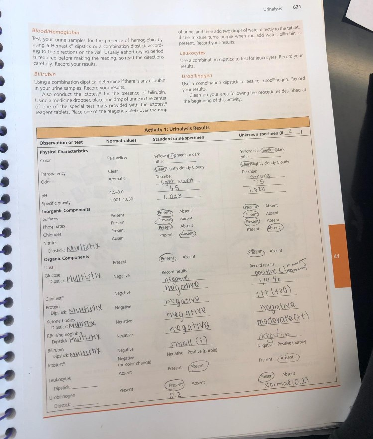 Solved Urinalysis 621 Blood/Hemoglobin Test your urine