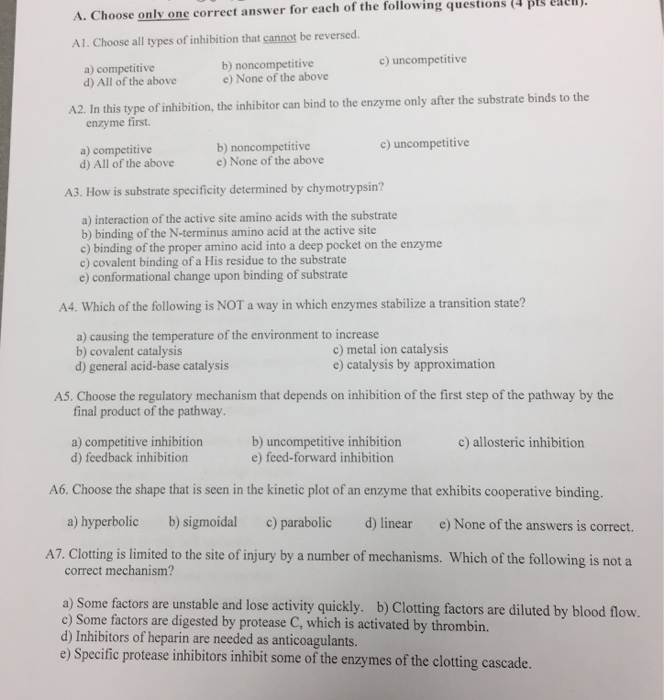 Solved the following questions (4 pts A. Choose only one | Chegg.com