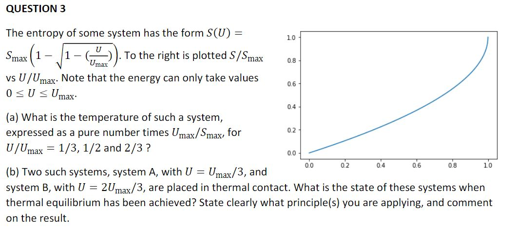 Solved QUESTION 3 The entropy of some system has the form | Chegg.com