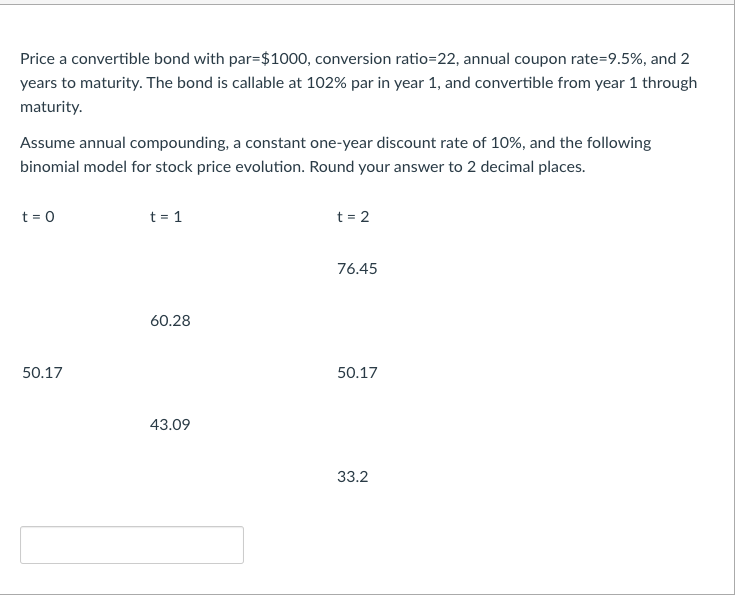 Solved Price a convertible bond with par \\( =\\$ 1000 \\), | Chegg.com